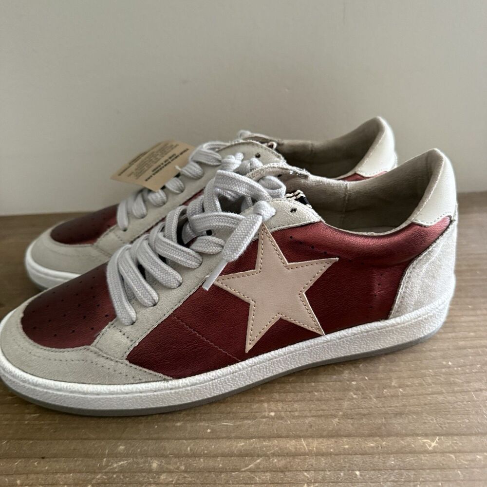 Shu Shop Paz Sneakers in a metallic dark red and cream NWT 8.5